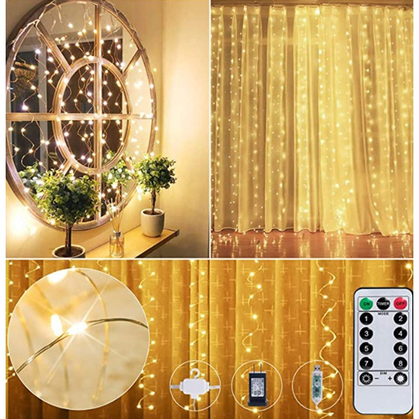 Cortina com 300 Leds 3x3 Metros Luz Amarela
