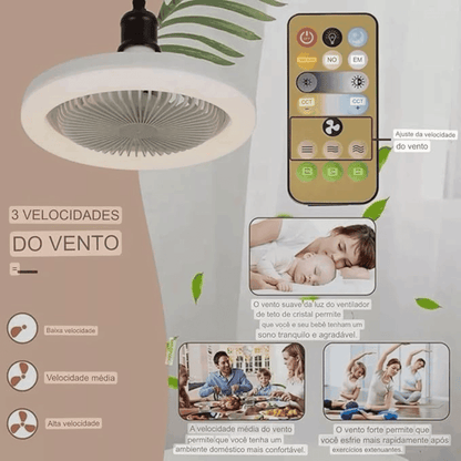 Ventilador de teto com luz e controle remoto, três velocidades do vento para conforto e descanso