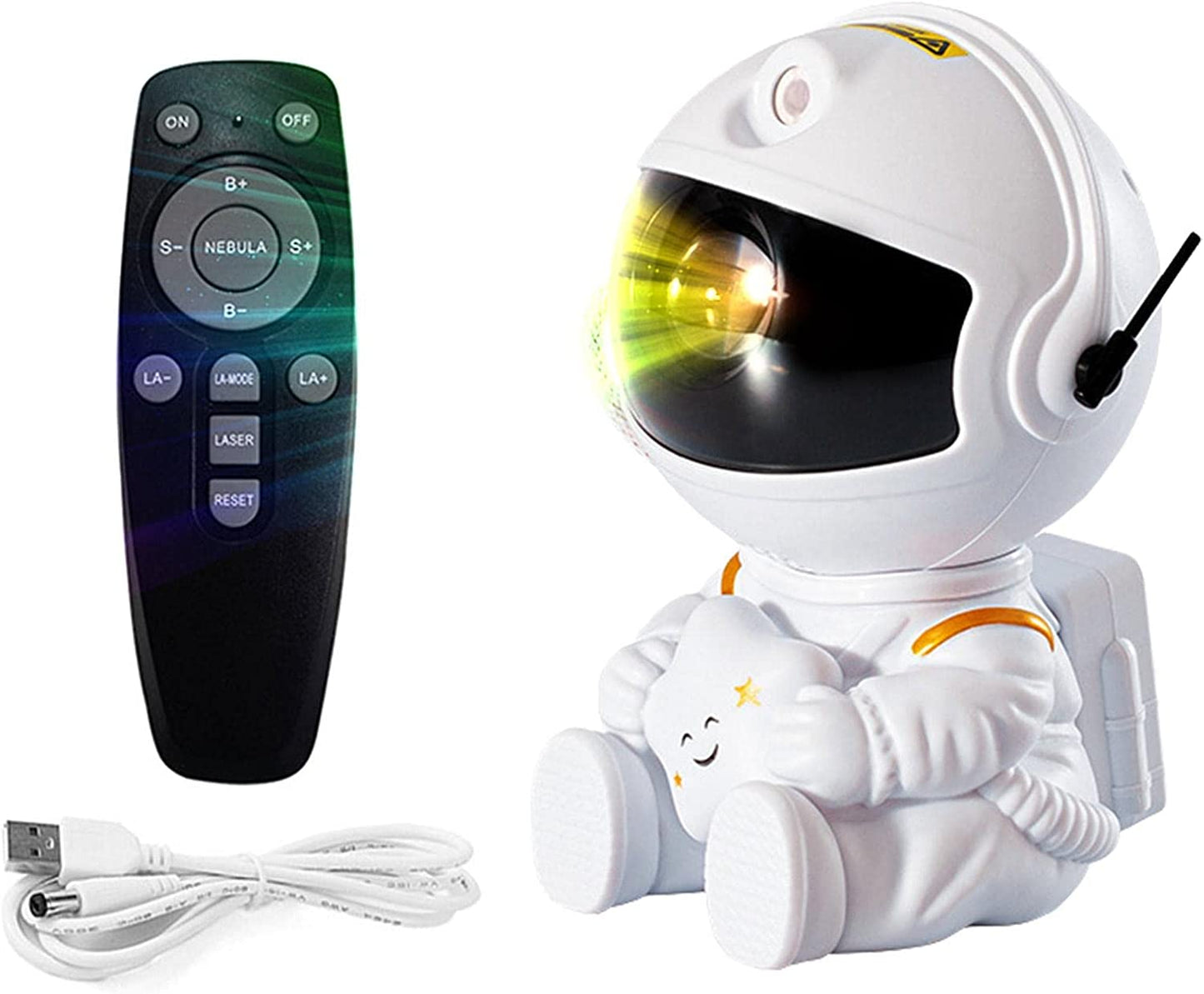 Projetor de estrela astronauta branco com controle remoto e cabo USB
