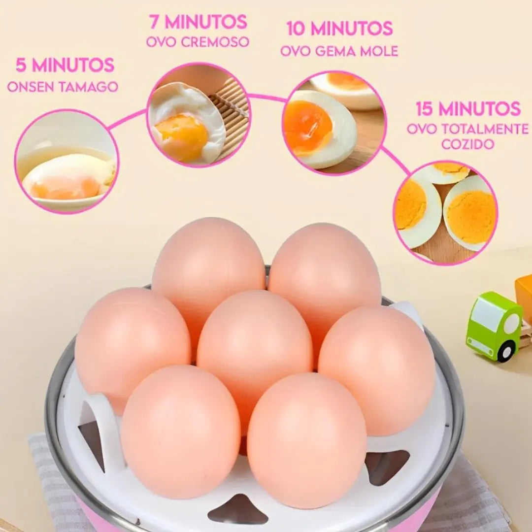 Ovos cozidos em diferentes tempos de cozimento - 5, 7, 10 e 15 minutos com texturas da gema e clara
