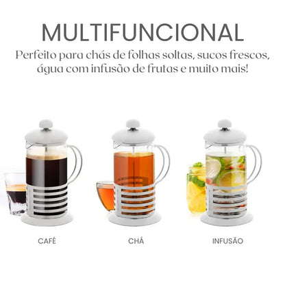 Conjunto multifuncional com cafeteira, chá e infusão de frutas para chás, sucos e água aromatizada