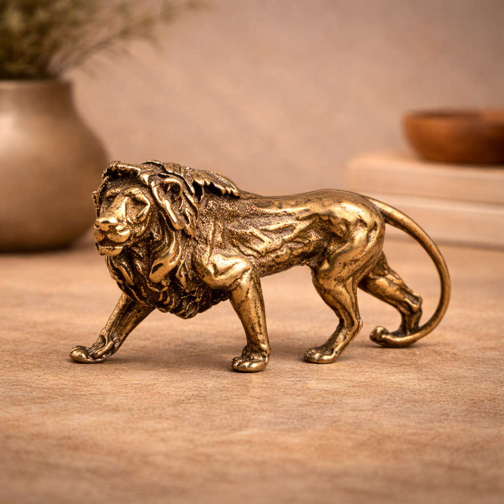 Leão Decorativo em Cobre Vintage para Mesa e Escritório