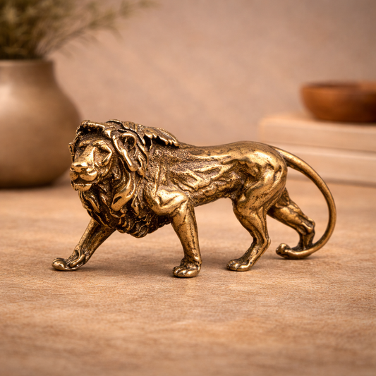 Leão Decorativo em Cobre Vintage para Mesa e Escritório