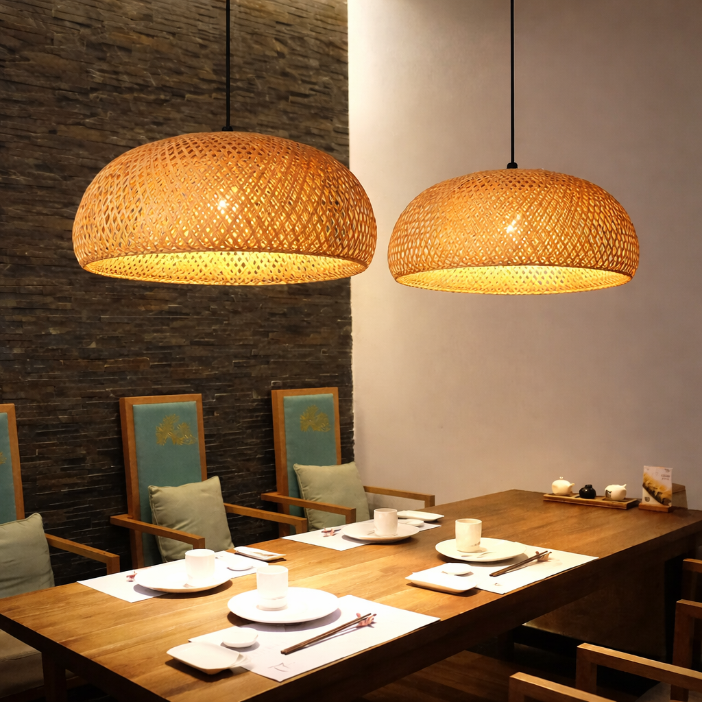 Luminária Pendente em Rattan Natural Estilo Artesanal