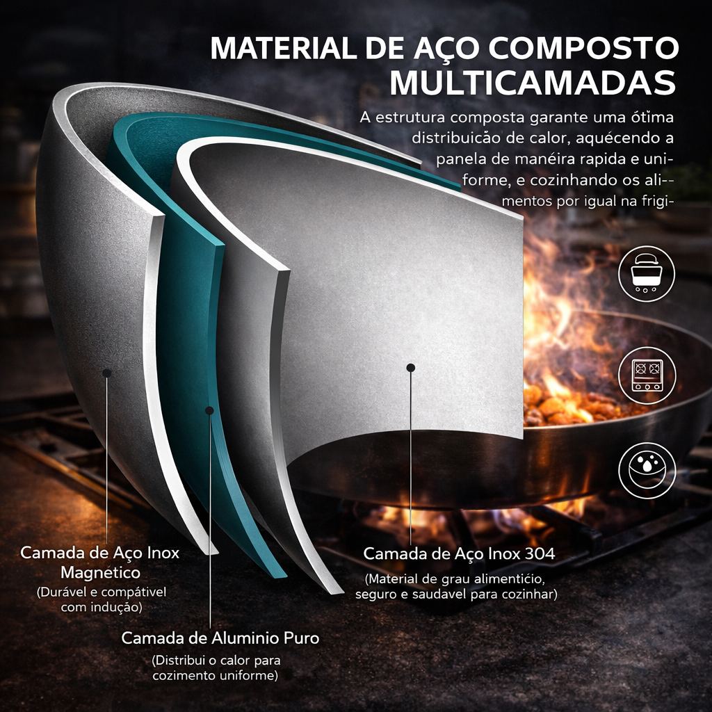 Frigideira em Inox 304 para Fogão e Indução
