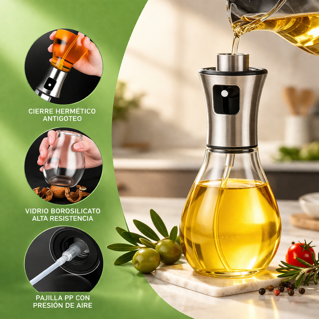 Borrifador de Óleo em Vidro e Inox