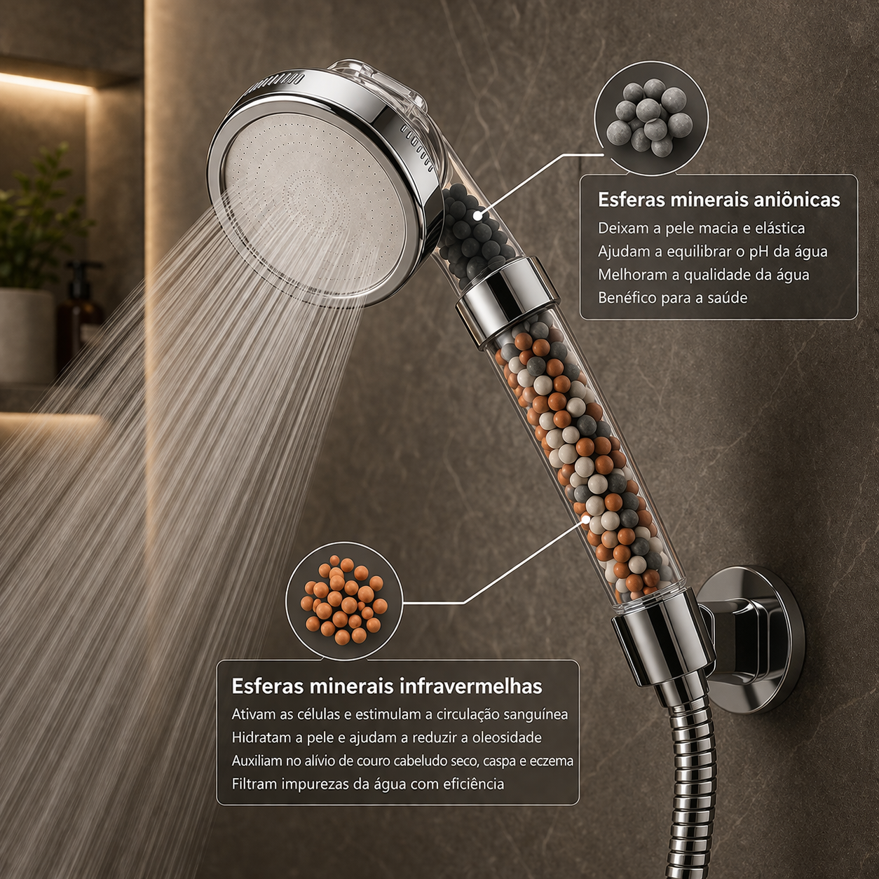 Ducha de Alta Pressão com Filtro e Economia de Água