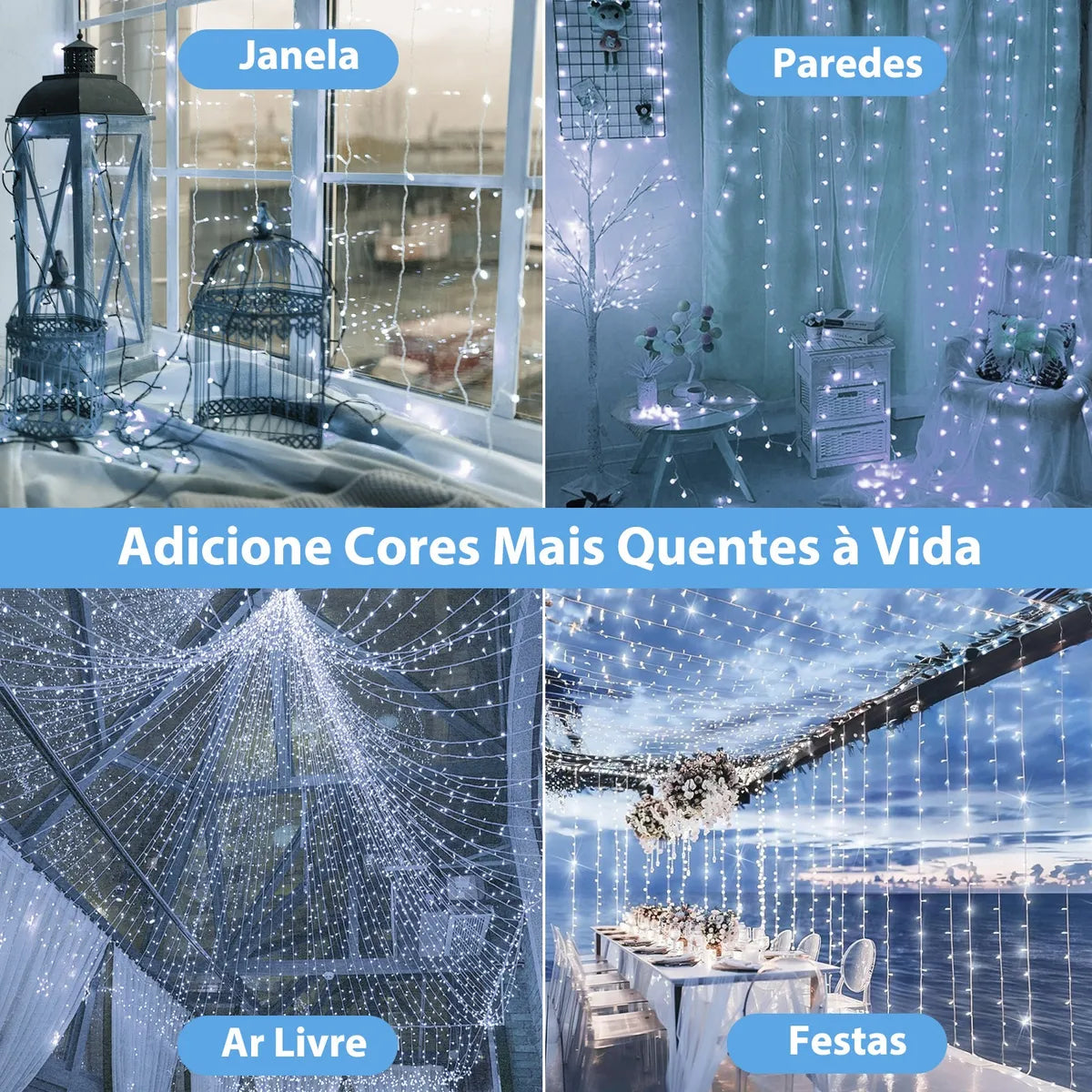 Cortina de Led com 300 Luzes e 8 Modos