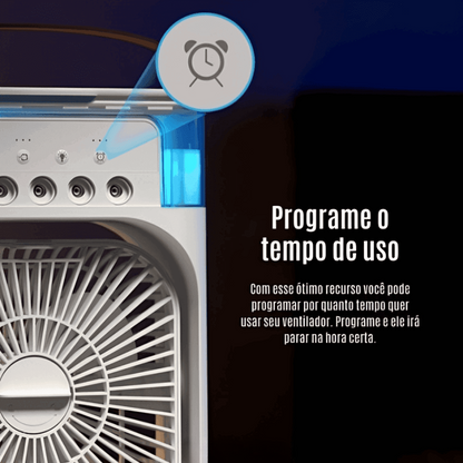 Ventilador branco com função de timer programável para controlar tempo de uso automaticamente