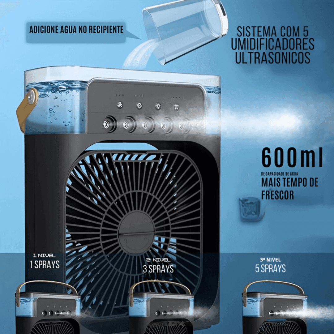Umidificador ultrassônico com capacidade de 600 ml e sistema de 5 sprays para maior frescor