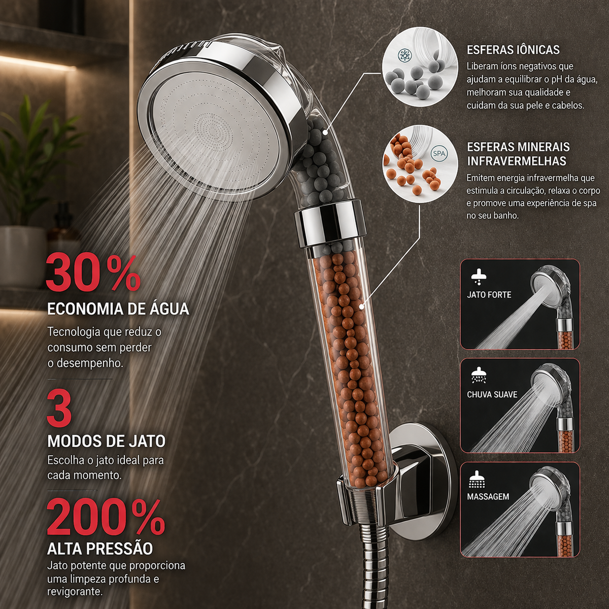 Ducha Alta Pressão com Filtro e Economia d'Água
