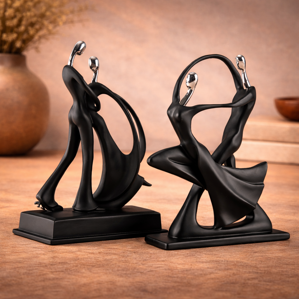 Escultura Casal Dançando em Resina Estilo Nórdico