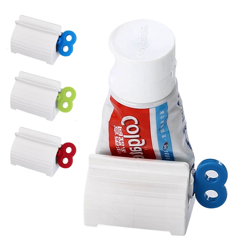 Aparador de tubos branco com chave colorida para fechar bisnaga de pasta de dente Colgate