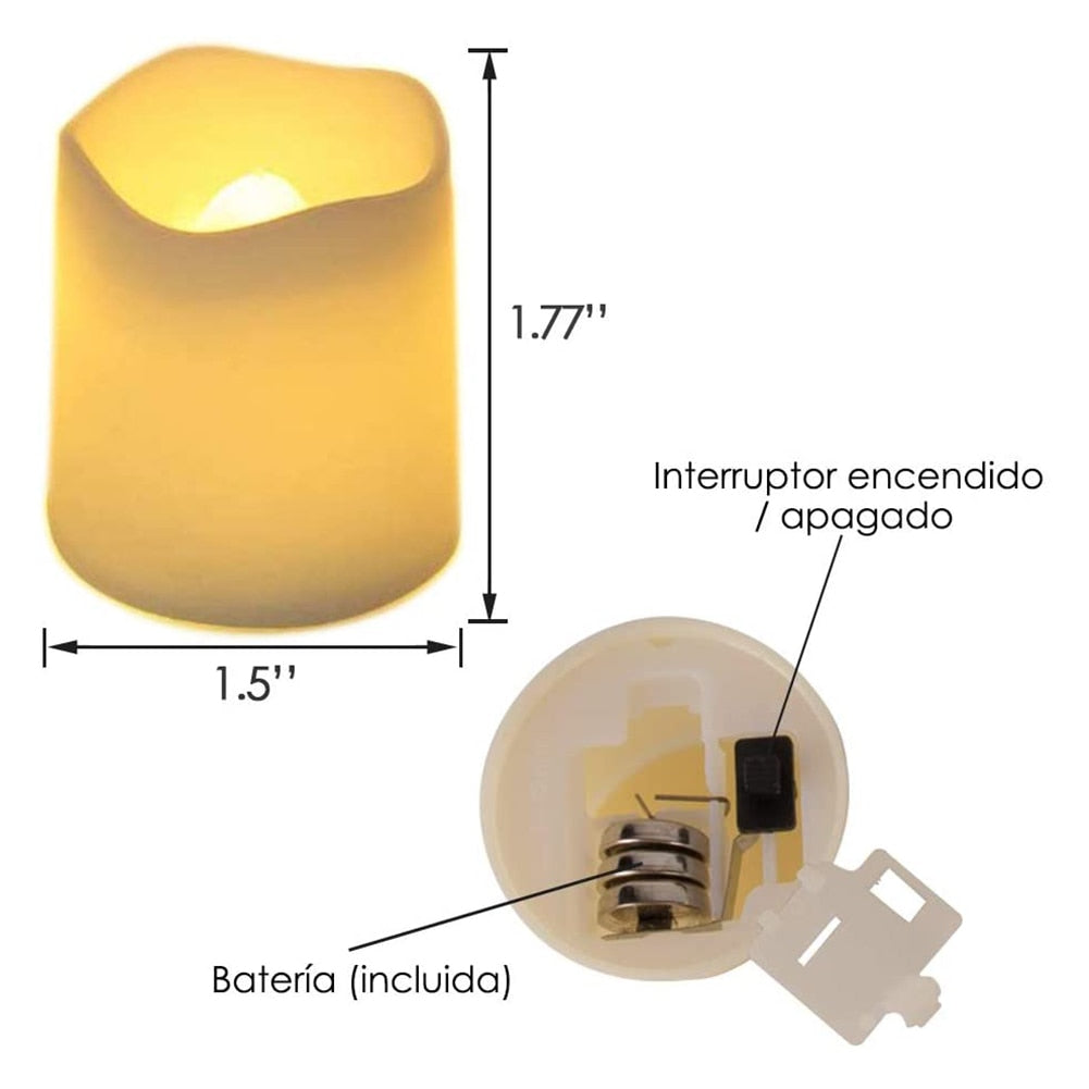 Vela LED amarela pequena com 1,77" altura e 1,5" largura, bateria incluida e interruptor ligado/desligado