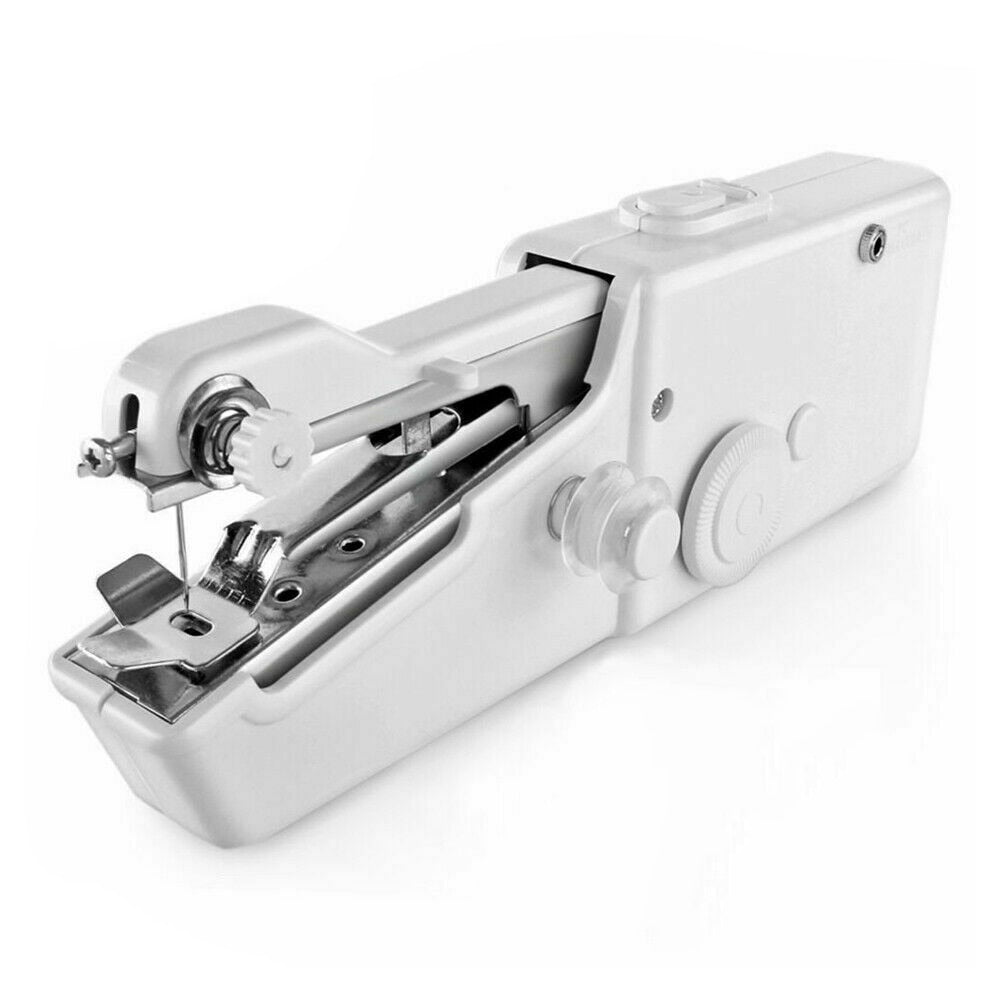 Máquina de costura portátil branca compacta para uso manual em tecidos