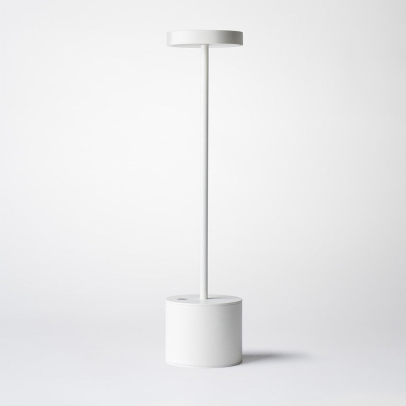 Luminária de chão branca moderna minimalista com base cilíndrica e haste fina
