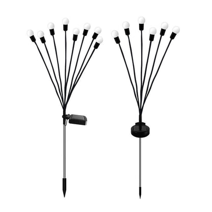 Luzes solares de jardim com 10 pequenos globos LED em hastes flexíveis pretas