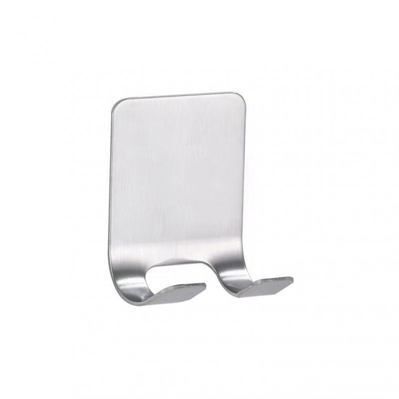 Suporte de metal prateado simples com dois ganchos para pendurar objetos