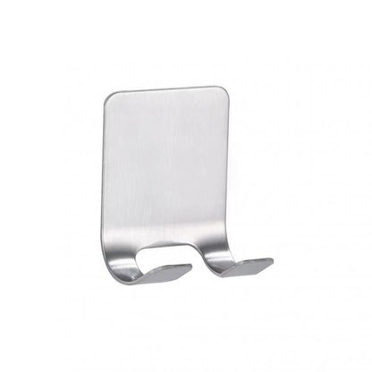 Suporte de metal prateado simples com dois ganchos para pendurar objetos