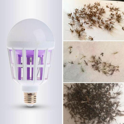 Lâmpada elétrica anti-mosquito com luz UV e insetos mortos agrupados em três placas