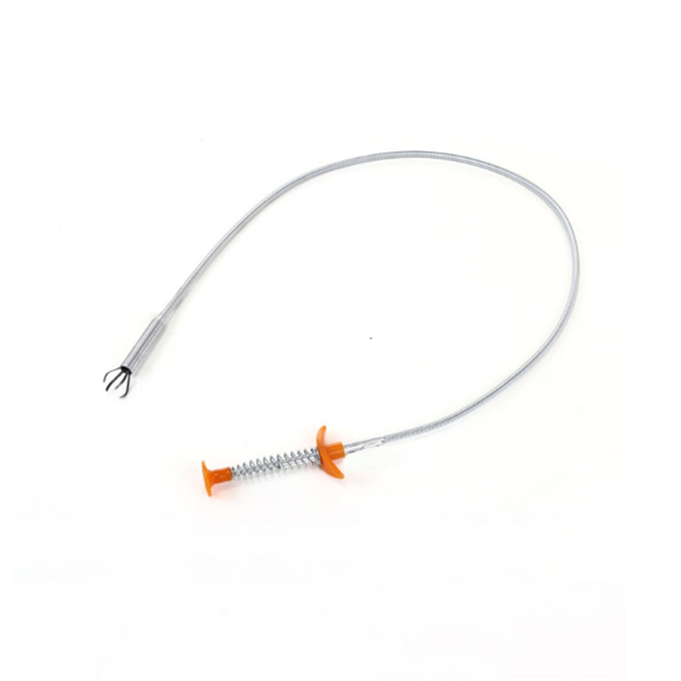 Pinça flexível de aço inox com extremidade de garra e puxador laranja para manipulação