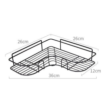Suporte de canto em metal preto com dimensões 36x26x12 cm, ideal para organização
