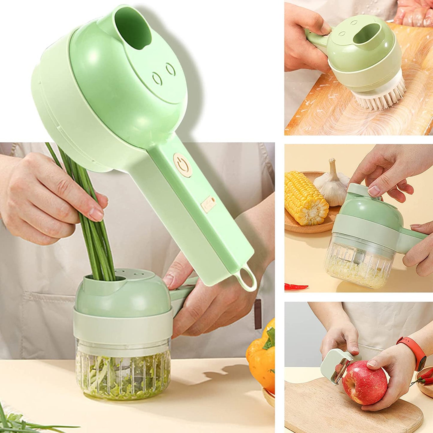 Utensílios de cozinha em verde menta para picar, ralar e descascar alimentos