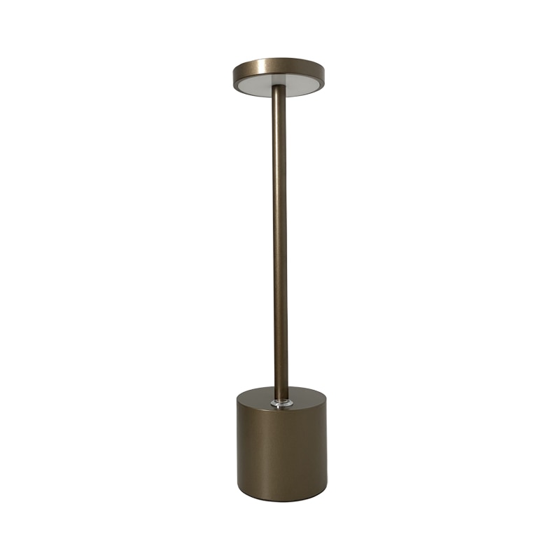 Luminária pendente dourada com design minimalista, suporte cilíndrico e haste longa
