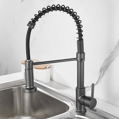 Torneira de cozinha industrial preta com mangueira flexível e pia de aço inox