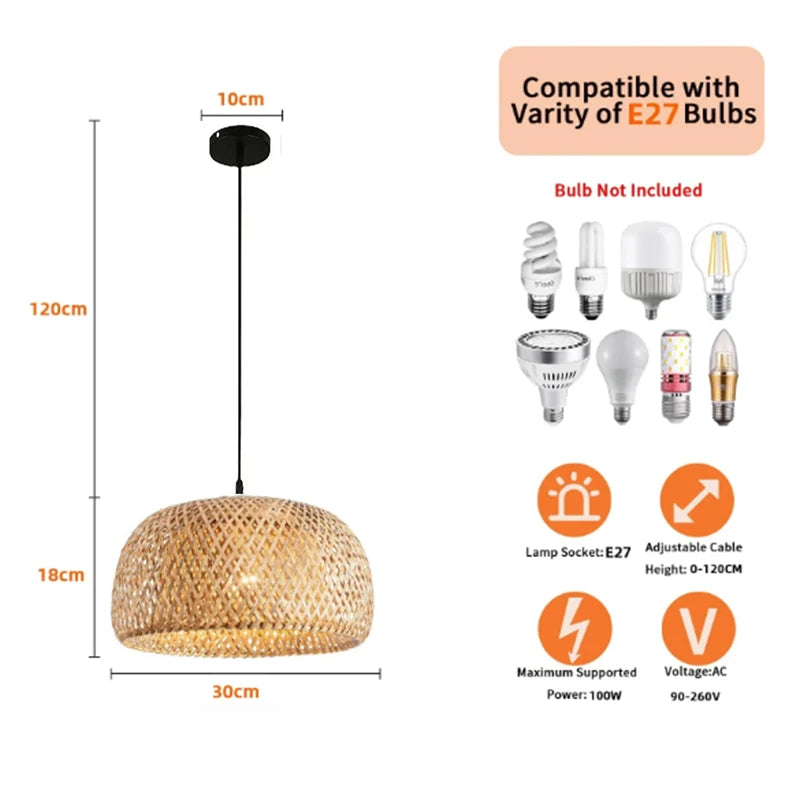 Luminária Pendente em Rattan Natural Estilo Artesanal