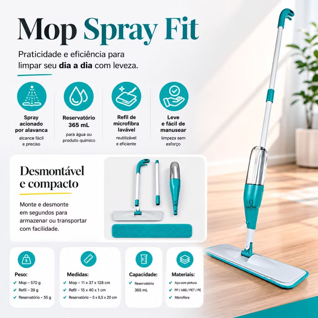 Mop Spray Mágico com Reservatório – Limpeza Rápida e Eficiente