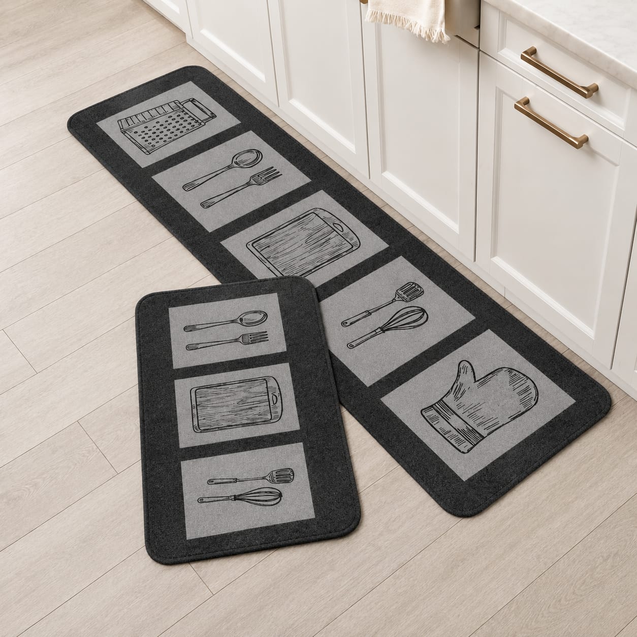 Conjunto 2 Tapetes de Cozinha Antiderrapante Estampado – Brivar Decor