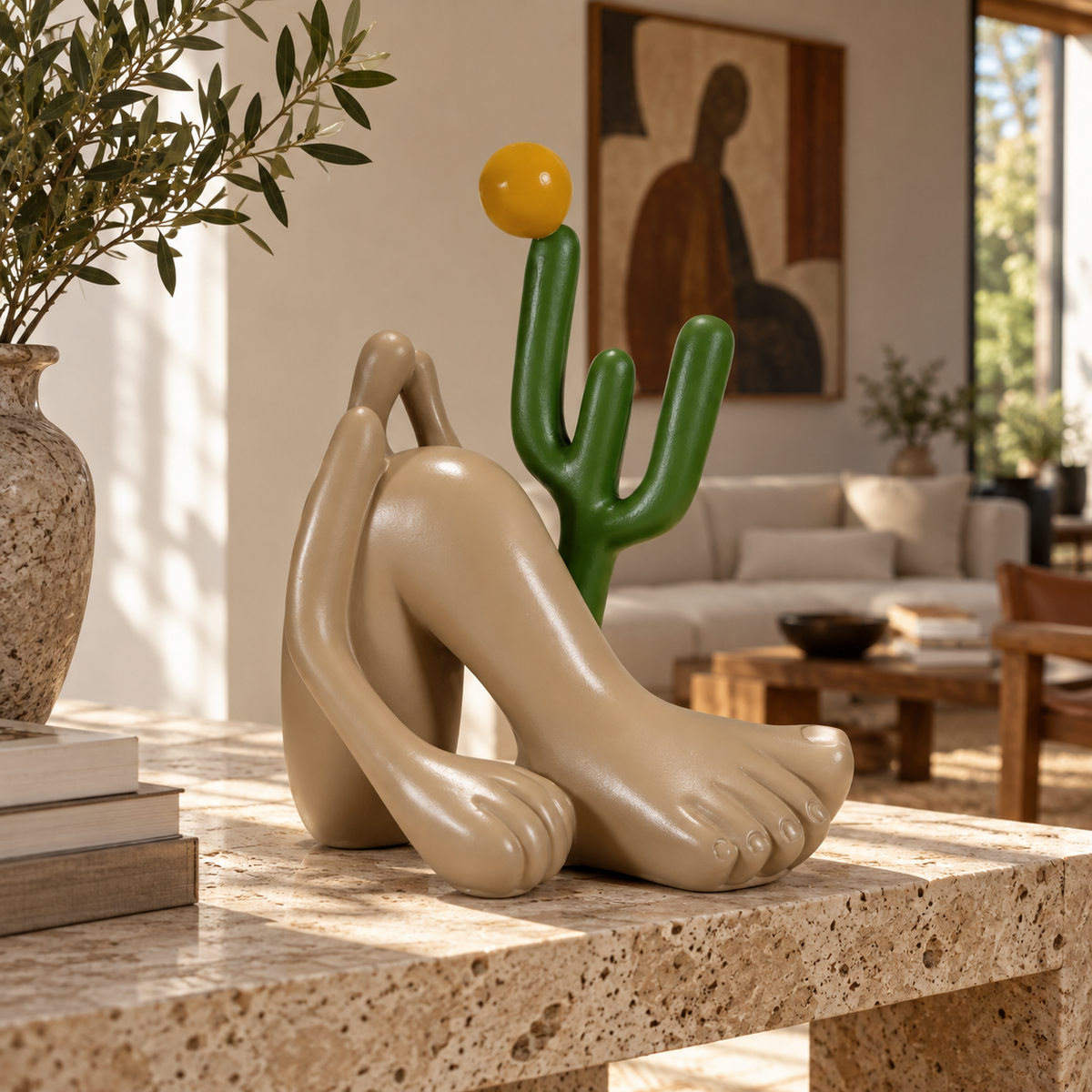 Estatueta Abaporu decorativa em ambiente natural