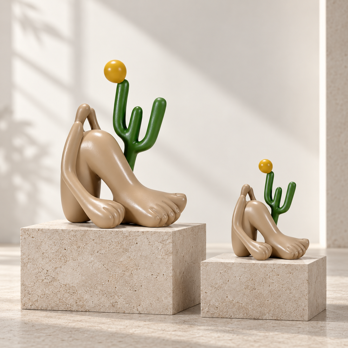 Estatueta Abaporu artesanal em sala contemporânea