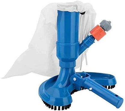 Aspirador de piscina a vácuo azul com escovas e saco de filtro branco para limpeza