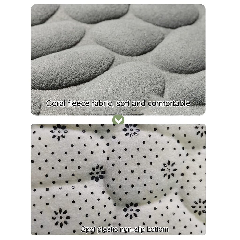 Tecido de lã coral cinza macio e confortável e base antiderrapante com pontos plásticos pretos