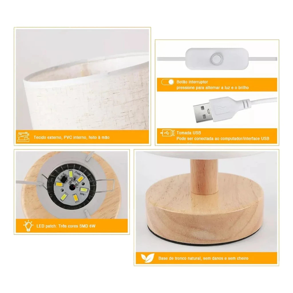 Abajur de Mesa de Madeira Moderna