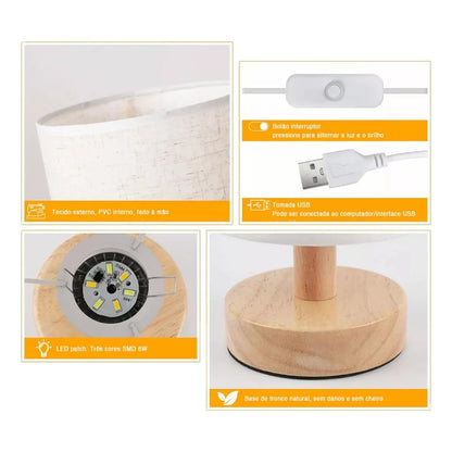 Abajur de Mesa de Madeira Moderna