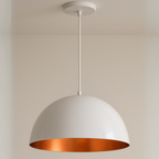 Lustre Meia Lua 30cm Pendente Branco com Cobre