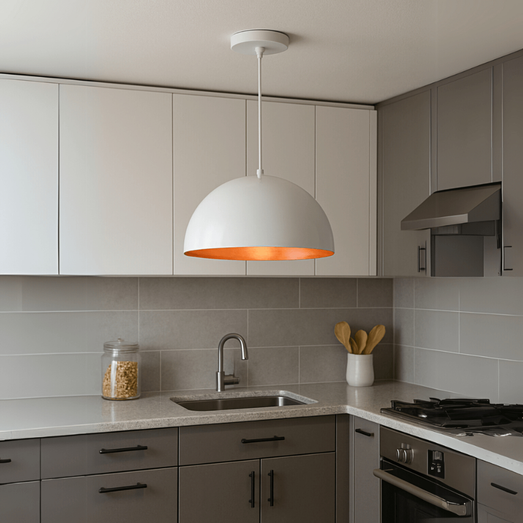 Lustre Meia Lua 30cm Pendente Branco com Cobre
