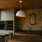 Lustre Meia Lua 30cm Pendente Branco com Cobre