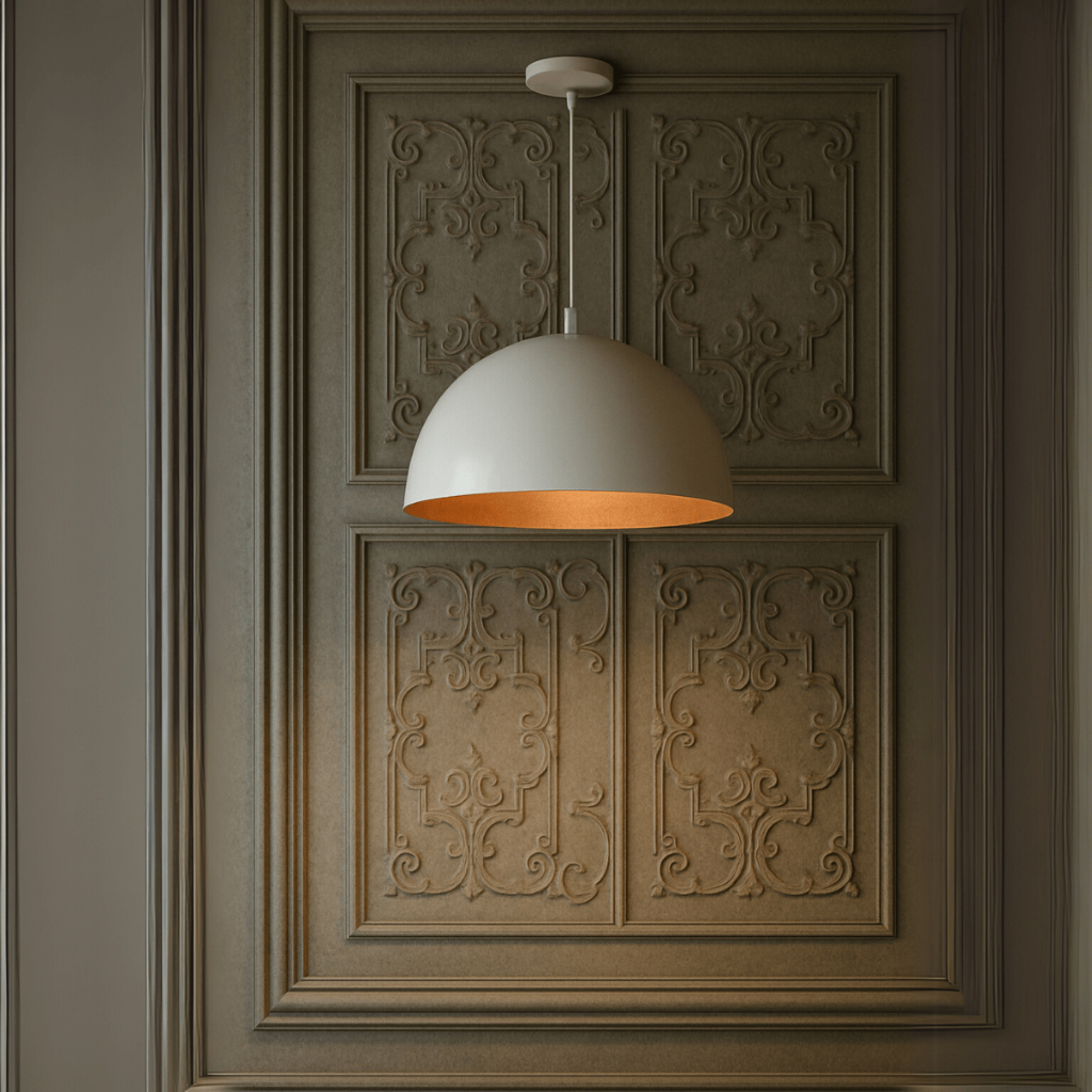 Lustre Meia Lua 30cm Pendente Branco com Cobre