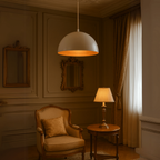 Lustre Meia Lua 30cm Pendente Branco com Cobre