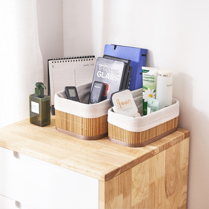 Kit 3 Cestos Organizadores de Bambu Design Premium – Multiuso para Cozinha, Banheiro e Lavanderia