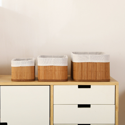 Kit 3 Cestos Organizadores de Bambu Design Premium – Multiuso para Cozinha, Banheiro e Lavanderia