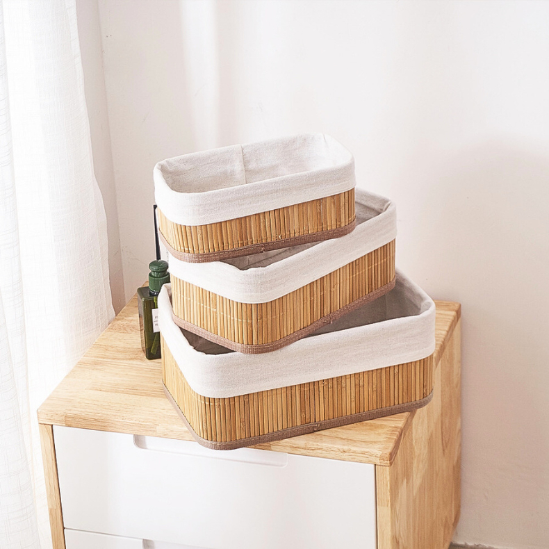 Kit 3 Cestos Organizadores de Bambu Design Premium – Multiuso para Cozinha, Banheiro e Lavanderia