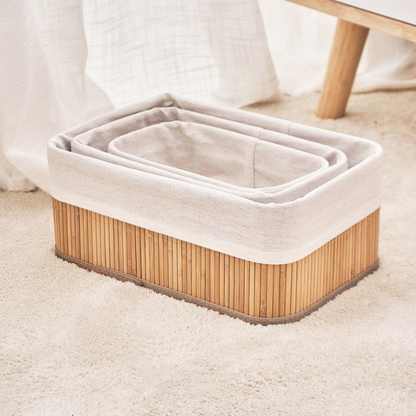 Kit 3 Cestos Organizadores de Bambu Design Premium – Multiuso para Cozinha, Banheiro e Lavanderia