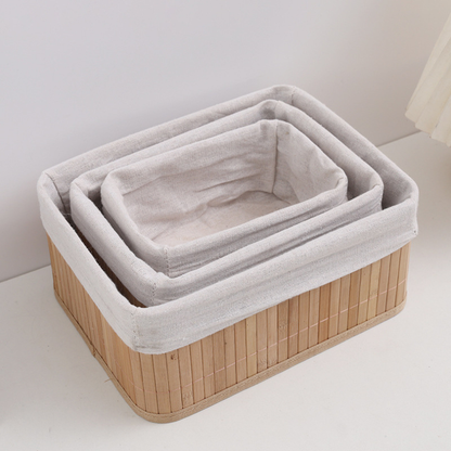 Kit 3 Cestos Organizadores de Bambu Design Premium – Multiuso para Cozinha, Banheiro e Lavanderia