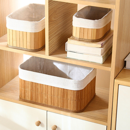 Kit 3 Cestos Organizadores de Bambu Design Premium – Multiuso para Cozinha, Banheiro e Lavanderia