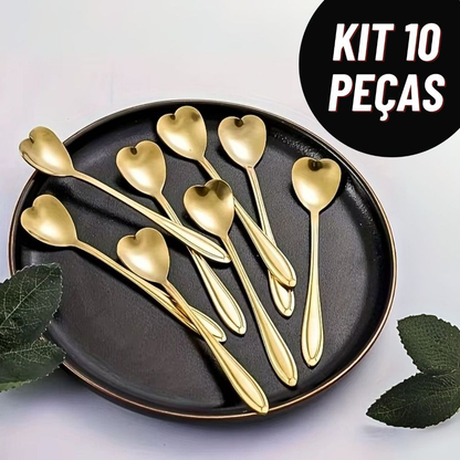 Kit Colher Coração de Chá Aço Inoxidável